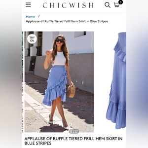 ChicWish- Ruffled Tiered Frill Striped Blue Skirt Size L